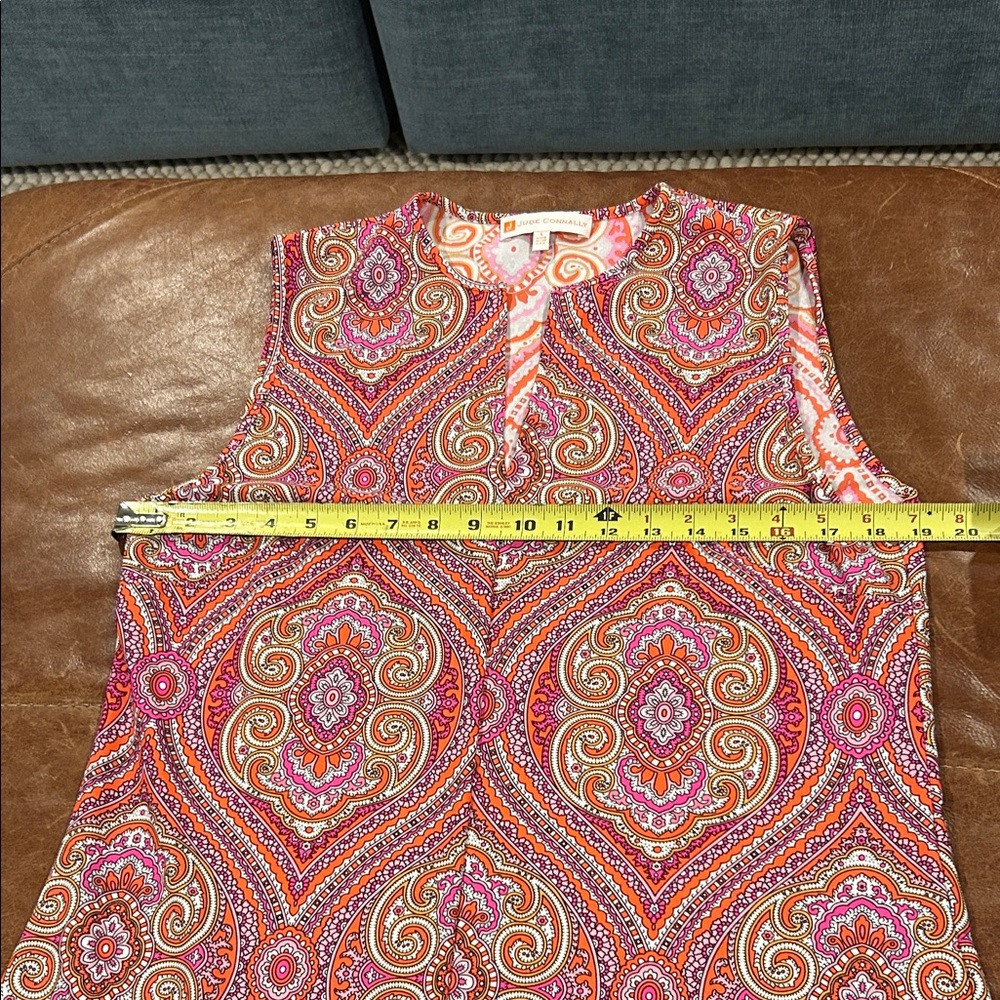 Sleeveless Pink & Orange Printed Shift Dress - Picture 3 of 5